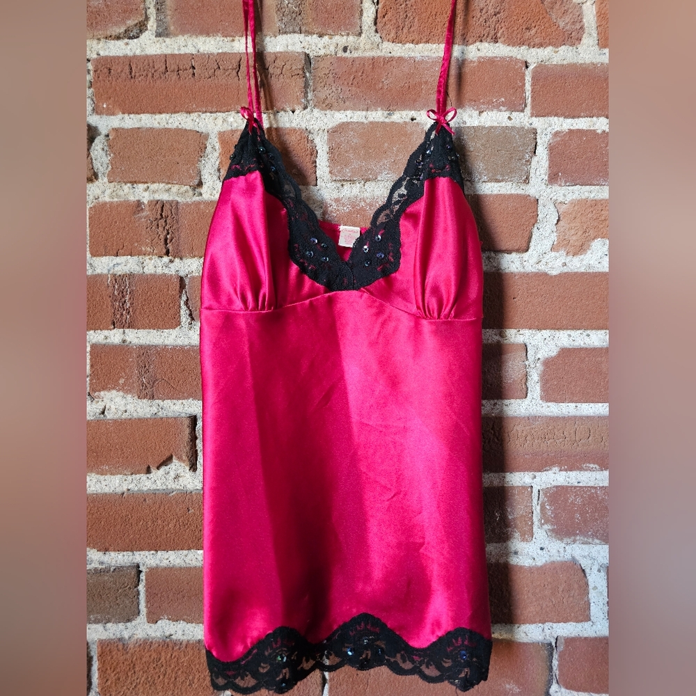 Vintage Candies Red Satin Cami with Lace Detailing Real Vintage from early 00's